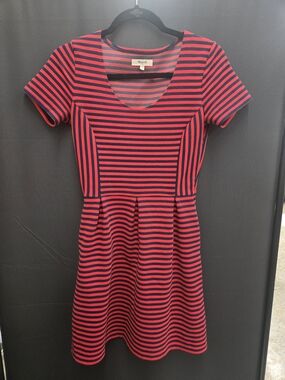 Madewell Red & Navy Striped Knit Dress